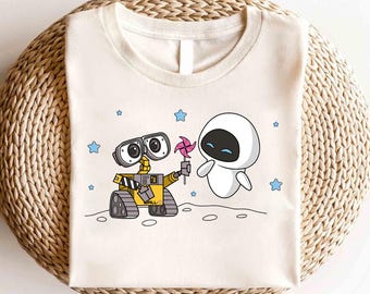 Camiseta de Wall-E y Eva de Disney, camiseta de personajes de Wall-E de Disney, camiseta de Magic Kingdom, camiseta de Wall-E de Disney, camiseta de pareja de Wall-E y Eva de Disney