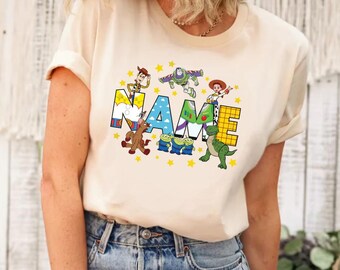 Camisa con nombre personalizado de Disney Pixar Toy Story, hasta el infinito y más allá de la camisa de Toy Story, camisa de personajes de la película de Toy Story, camisa de cumpleaños de Toy Story