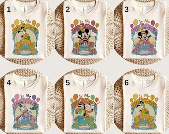 Camiseta de Disney Mickey y sus amigos: "Es mi cumpleaños", con personajes de Disney, para niños de Disney Mickey y para viajes familiares de cumpleaños de Disney.
