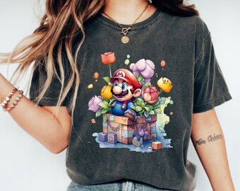 Camisa de Super Mario de acuarela, camisa de Super Mario, camisa de personaje de Super Mario, camisa de juego de Super Mario, camisa de la familia Mario, camisa de cumpleaños de Mario
