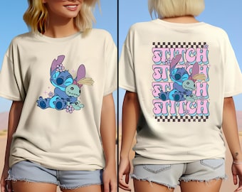 Camiseta de dos caras de Disney Stitch, linda camiseta para amantes de Stitch, camiseta a juego de Disney Lilo y Stitch, camiseta de viaje de niñas de Disney, camiseta de Lilo y Stitch