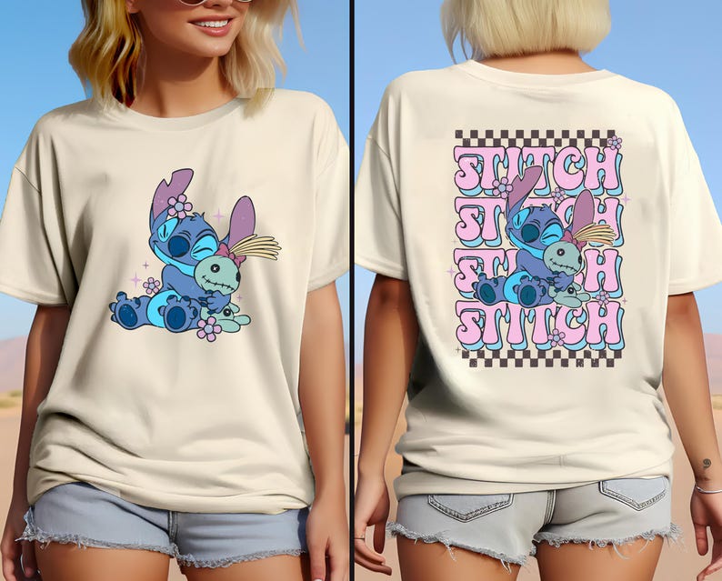 Disney Stitch Two-Sided Shirt, Cute Stitch Lover Tee, Disney Lilo & Stitch Matching Shirt, Disney Girls Trip Shirt, Lilo and Stitch Shirt image 1