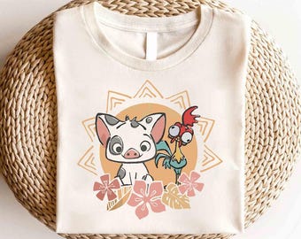 Disney Prinsessan Vaiana Hei Hei och Pua T-shirt, Disney Prinsessa T-shirt, Prinsessan Vaiana Karaktärer T-shirt, Disney Vaiana T-shirt, Disney Hei Hei T-shirt