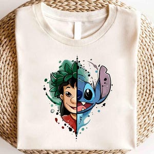 Camiseta de acuarela de Lilo y Stitch de Disney, camiseta de Stitch de Disney, camiseta de Ohana de Stitch, camiseta de Ohana significa familia, camiseta del Reino Mágico, camiseta de Hawái