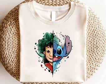 Camiseta de acuarela de Lilo y Stitch de Disney, camiseta de Stitch de Disney, camiseta de Ohana de Stitch, camiseta de Ohana significa familia, camiseta del Reino Mágico, camiseta de Hawái