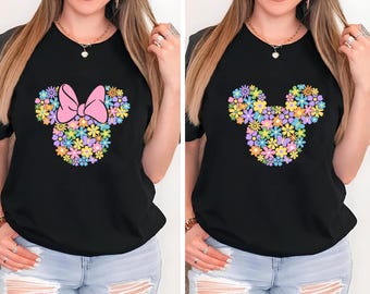 Disney Mickey and Minnie Floral Shirt, Disney Mickey and Minnie Shirt, Disneyworld Couple Shirt,Disney Flower Shirt, Magic Kingdom Shirt