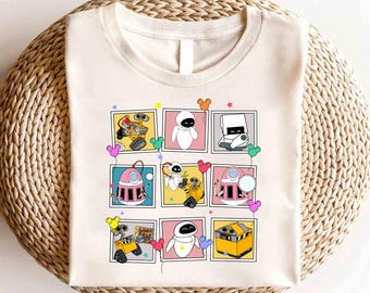Camiseta de globo de Disney Wall-E y Eva, camiseta de personajes de Disney Wall-E, camiseta de Magic Kingdom, camiseta de Disney Wall-E, camiseta de pareja de Wall-E y Eva