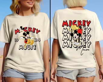 Camisa frente e verso Disney Mickey Mouse Est 1924, camisa Disneyland Mickey, camisa Disney Mickey e amigos, camisa retrô Mickey, camisa Disney Mickey