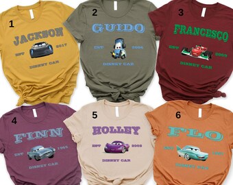 Camisa personalizada de personajes de Disney Cars, camisa a juego de la familia Disney Cars, camisa personalizada a juego de la familia del cumpleaños del coche, Rayo McQueen