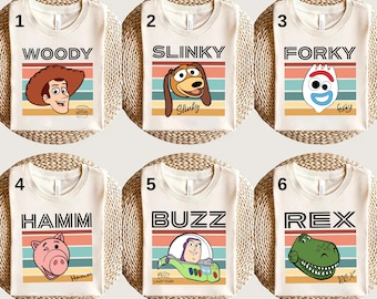 Camiseta de personaje de Toy Story de Disney, camiseta grupal de Toy Story de Disney, Buzz, Woody, Jessie, Slinky, Aliens, Rex, camiseta de cumpleaños de Toy Story de Disney