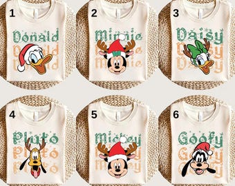 Camiseta navideña de Disney Mickey y sus amigos, camiseta navideña a juego de Disney, camiseta navideña familiar de Disney, camiseta de fiesta navideña, regalo de Navidad