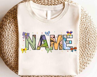 Camiseta con nombre personalizado de la princesa Coquette de Disney, camiseta con lazo de la princesa Coquette, camiseta de viaje de Disney Girls, camiseta de la princesa Elsa Bella Cenicienta de Disney