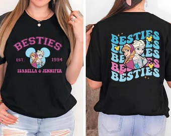 Camiseta de dos caras de Disney Elsa y Anna Besties, camiseta de Disney Girls Trip, camiseta de personajes de princesas de Disney, camiseta de Disney Frozen, camiseta de Elsa Anna