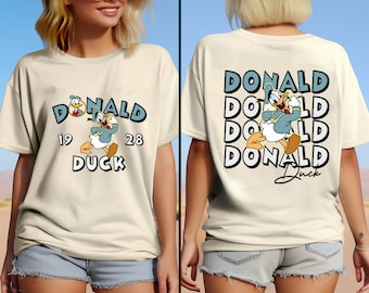 Disney Donald Duck Est 1928 Camisa de dos caras, Camisa Disneyland Donald, Camisa Disney Mickey y sus amigos, Camisa del Pato Donald, Camisa Disney Donald