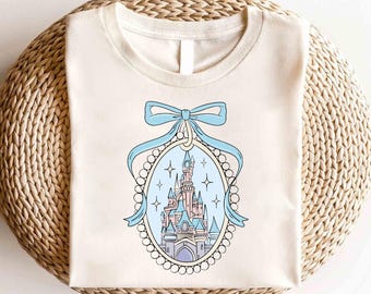 Camisa con lazo de coqueta del castillo de Disney, camisa con lazo del castillo, camisa del Reino Mágico, camisa de viaje de chicas de Disney, camisa del castillo de acuarela de Minnie Mouse