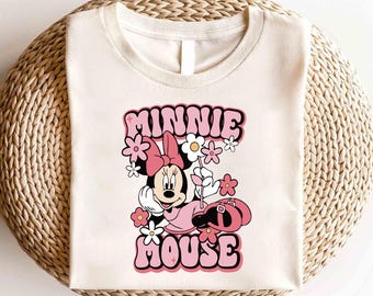 Camiseta de Minnie Mouse con flores rosas de Disney, camiseta de Minnie de Disney, camiseta vintage de Minnie, camiseta de viaje de chicas de Disney, camiseta de Mickey y sus amigos de Disney