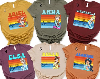Aangepaste prinses shirt, prinses Disney shirt, Disney Princess aangepaste shirt, retro prinses gepersonaliseerde shirt, Disney meisje shirt, Belle, Rapunzel