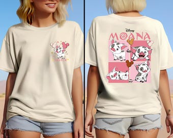 Maglietta Disney Princess Moana Hei Hei e Pua, Maglietta Disney Princess, Maglietta Disney Princess Moana con i personaggi, Maglietta Disney Moana, Maglietta Hei Hei