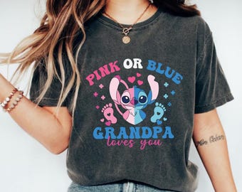 Disney Stitch Angel Género Reveal Camisa, Baby Shower Camisa Azul o Rosa, Disney Stitch Camisa Azul o Rosa, Camiseta de Embarazo de Niño o Niña, Stitch