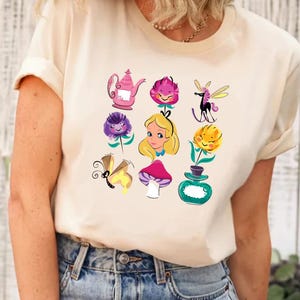 Disney Alice In Wonderland Floral Retro Poster Shirt, Alice Princess Cheshire Cat Hatter Tee, Alice In Wonderland Shirt, Alice Floral Tee