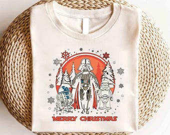 Camiseta navideña de personajes de Disney Star Wars, camiseta navideña de Galaxy's Edge, camiseta navideña de Star Wars, camiseta navideña para fiesta, regalo de Navidad