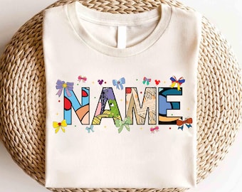 Camiseta con nombre personalizado de la princesa Coquette de Disney, camiseta con lazo de la princesa Coquette, camiseta de viaje de Disney Girls, camiseta de la princesa Elsa Bella Cenicienta de Disney