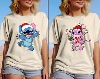 Disney Stitch And Angel Christmas Shirt, Disney Stitch Christmas Shirt, Disney Couple Christmas Shirt, Christmas Party Shirt, Christmas Gift