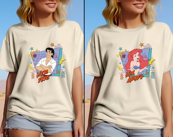 Disney Den lilla sjöjungfrun Hans Ariel och hennes Eric T-shirt, Lilla sjöjungfrun Ariel T-shirt, Disney Prinsessan Ariel T-shirt, Disney Flickresetröja