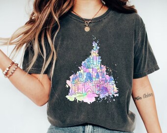 Camisa del Castillo de la Princesa de Disney, Castillo de la acuarela de Disney, Camisa del Reino Mágico, Viaje de las niñas de Disney, Camisa del Castillo de Walt Disney, Camisa del Castillo de la Princesa