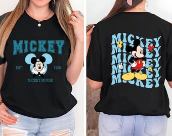 Disney Mickey Mouse Est 1928 Camisa de dos caras, Camisa de Disneyland Mickey, Camisa de Disney Mickey y sus amigos, Camisa retro de Mickey, Camisa de Disney Mickey
