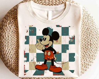 Camiseta retro de Mickey Mouse, camiseta de Mickey de Disneyland, camiseta vintage de Mickey, camiseta clásica de Mickey de Disney, camiseta a cuadros de Mickey y sus amigos de Disney