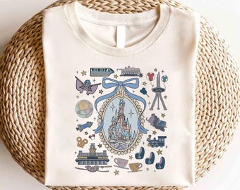 Camisa con lazo de coqueta del Castillo de Disney, Camisa con lazo del Castillo de Disney, Camisa del Reino Mágico de Disney, Camisa de viaje de chicas de Disney, Camisa de vacaciones de Disney