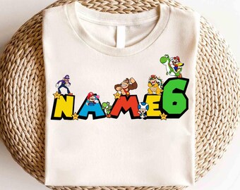 Custom Name Super Mario Shirt, Super Mario Character Shirt, Mario Gaming Party Shirt, Super Mario Family Shirt, Super Mario Birthday Shirt