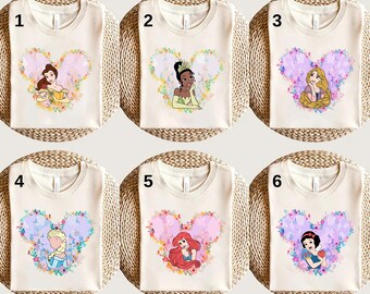 Disney Prinzessin Blume Ohren Shirt, Prinzessin Geburtstag Party Shirt, Disneyland Mädchen Reise Shirt, Disney Prinzessin Elsa Belle Cinderella Shirt