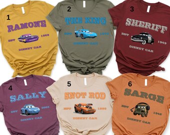 Camisa personalizada de personajes de Disney Cars, camisa a juego de la familia Disney Cars, camisa personalizada a juego de la familia del cumpleaños del coche, Rayo McQueen
