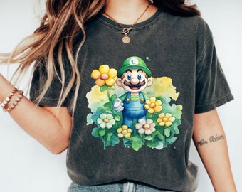 Camisa de Super Mario de acuarela, camisa de Mario Luigi, camisa de personaje de Super Mario, camisa de juego de Super Mario, camisa de la familia Mario, camisa de cumpleaños de Mario