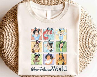Camiseta de acuarela con personajes de princesas de Disney, camiseta de fiesta de cumpleaños de princesas, camiseta de viaje de niñas de Disney, camiseta de princesas de Disney Elsa, Bella y Cenicienta