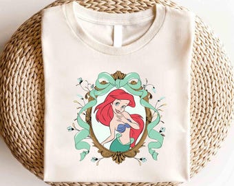 Camiseta con lazo de La Sirenita de Disney, camiseta de Ariel Flounder, camiseta de la Princesa Ariel, camiseta de viaje de Disney para niñas, camiseta del Reino Mágico