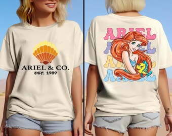 Maglietta bifacciale Disney Princess Ariel, maglietta da viaggio Disney per ragazze, maglietta con personaggio principessa, maglietta La Sirenetta, maglietta La Sirenetta Ariel