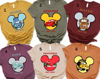 Custom Disney Cars Characters Shirt, Disney Cars Family Matching Shirt, Personalized Car Birthday Family Matching Shirt, Lightning McQueen