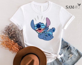 Camisa de puntada sonriente, camisa de Lilo y Stitch, camisa de la familia Disneyland, camisa de viaje de Disney, camisa de vacaciones de Disney, camisa de puntada, camisa de puntada linda