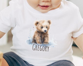 Personalized Teddy Bear TShirt Gift for Kids Birthday Shirt Toddler Custom Name T Shirt Baby Shower Gift for New Baby Cute Bear Custom Shirt