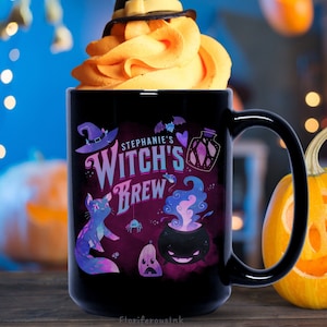 Personalized Halloween Coffee Mug Gift Idea Funny Skull Black Cauldron Mug Unique Fall Gift Witch&#39;s Brew Cup October Vibes Halloween Decor