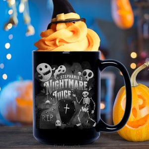 Retro Halloween Coffee Mug Gift Idea Funny Skull Ghost Mug Personalized Fall Gift October Vibes Black & White Halloween Decor Gothic Horror
