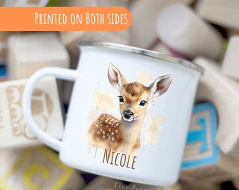 Personalized Mug Gift for Girl Birthday Cup Custom Name Toddler Mug Gift for Baby Shower Custom Gift Cute Baby Fawn Enamel Mug Gift Deer