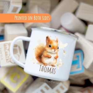 Regalo de taza personalizada para niña taza de cumpleaños nombre personalizado taza de niño regalo para baby shower regalo personalizado lindo ardilla dibujos animados esmalte taza regalo