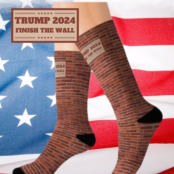 Trump 2024 Socks Brick Pattern Finish The Wall for MAGA Republican Voter USA Presidential Election Gift for Mothers Day or Father’s Day Sock