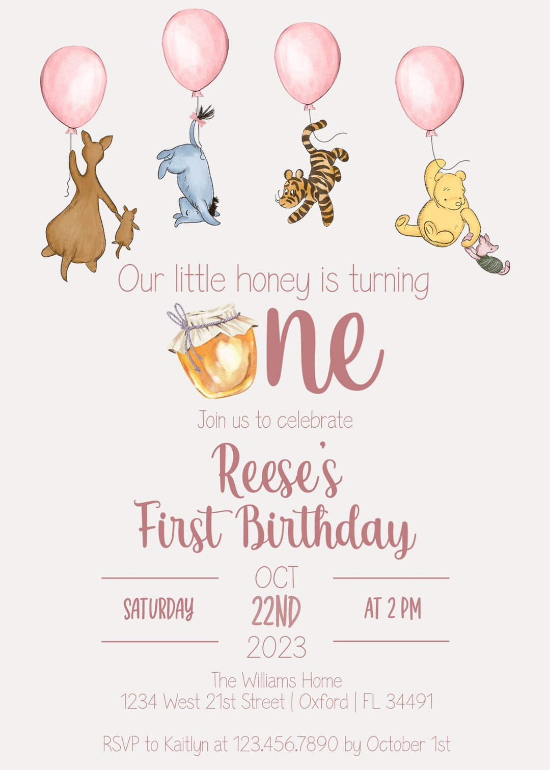 Winnie the Pooh First Birthday Invitation Etsy