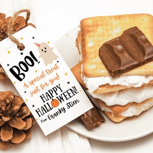 Druckbare Halloween Favor Tags, Leckerlibeutel Tags, gruselige Geburtstagsparty Favor Tags, bearbeitbarer Geist Geschenkbeutel Anhänger, Boo Korbanhänger, Boo Kartenanhänger