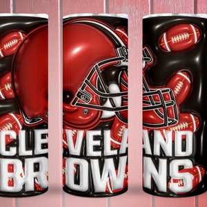 3D Inflated Cleveland Brownns Football 300 DPI PNG Bubble Tumbler, 20oz puffy Sports files, Football Cut File,
